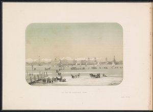 Ledová zábava na Maas v Rotterdamu, při pohledu z Katendrechtu, 1855 Viděné město Katendrecht (název na objektu) Ledová zábava na Maas v Rotterdamu v únoru 1855 s titulky (název série na objektu) od Gerardus Johannes Bos