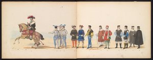 Maškaráda studentů z Leidenu, 1855 (deska 11) Kostýmovaný průvod pořádaný členy leidenského studentského sboru 12. června 1855 na oslavu 280. výročí Leidsche Hoogeschool, zobrazující vstup Karla V. do od Gerardus Johannes Bos