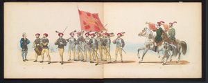 Maškaráda leidenských studentů, 1855 (deska 12) Kostýmovaný průvod pořádaný členy leidenského studentského sboru 12. června 1855 na oslavu 280. výročí Leidsche Hoogeschool, zobrazující vstup Karla V. do od Gerardus Johannes Bos