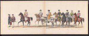 Maškaráda leidenských studentů, 1870 (deska 8) Kostýmovaný průvod pořádaný členy leidenského studentského sboru 7. června 1870 na oslavu 295. výročí Leidsche Hoogeschool, zobrazující návštěvu Leidenu v r. od Gerardus Johannes Bos