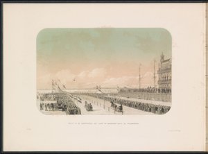 Závod koňských povozů na Maas v Rotterdamu, 1855 Pohled na spřežení s koňským a šaškovým spřežením podél Willemskade (název na objektu) Ledová zábava na Maas v Rotterdamu v únoru 1855 s titulky (název série na objektu) od Gerardus Johannes Bos