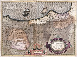 Oviedo, Burgos, Bilbao, Bayonne (Asturias), Španělsko (rytina od Gerardus Mercator