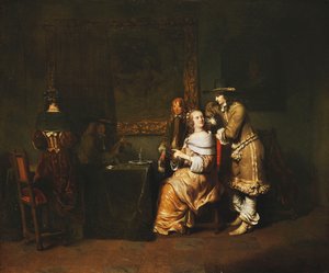 Elegantní firemní hrací karty v interiéru, cca 1650s