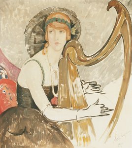 Dáma hrající na harfu od Gerda Marie Frederike Wegener