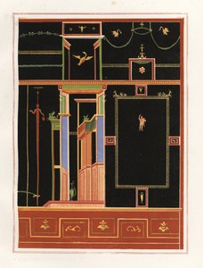 Nástěnná malba z neidentifikované budovy v Pompejích. Chromolitografie Victora Steegera podle ilustrace Geremia Discanno z Emile Presuhna (1844-1878) Nejkrásnější obrazy Pompejí, Lipsko