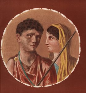 Portrét muže a ženy z neznámého domu v Pompejích. Chromolitografie Victora Steegera podle ilustrace Geremia Discanno z Emile Presuhna (1844-1878) Nejkrásnější obrazy Pompejí, Lipsko
