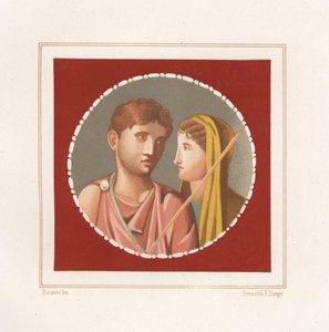 Portrét muže a ženy z neznámého domu v Pompejích. Chromolitografie Victora Steegera podle ilustrace Geremia Discanno z Emile Presuhna (1844-1878) Nejkrásnější obrazy Pompejí, Lipsko od Geremia Discanno