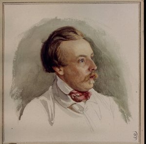 Portrét malíře Alexandra (Alexandra) von Kotzebue (1815-1889). (Portrét malíře A. von Kotzebue). Dílo Gerharda Wilhelma von Reuterna (1794-1865), akvarel na papíře, kolem 1840. Německé umění od Gerhard Wilhelm von Reutern