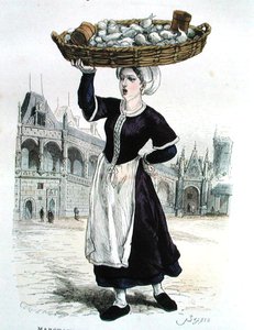 Prodejce zeleniny v šestnáctém století (barevné rytí) od Gerlier (after)