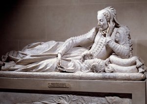 Pohřební pomník: Hrobka s oblibou Jeanne Valentine Balbiani (1518-1572), manželky kardinála René de Birague (1506-1583), francouzského kancléře. Mramorová socha od Germaina Pilona (1535 - 1590), kolem roku 1573. Paříž, Musee Du Louvre