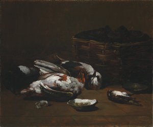 Zátiší s mrtvými ptáky a košíkem ústřic, c. 1860 - 1880. od Germain Ribot