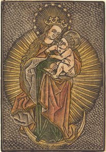 Madonna a dítě ve slávě od German 15th Century or Master of the Meshed Background