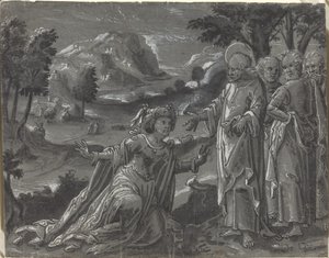 Kristus a cizoložnice [recto] od German 16th Century