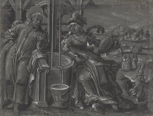 Kristus a žena Samaří [verso] od German 16th Century