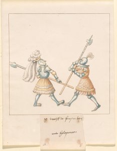 Freydal, Kniha klání a turnaj císaře Maxmiliána I.: Pěší boje (Třety) (III. díl): G. Wolf von Fürstenberg mit Heleparten, deska 141 od German 16th Century