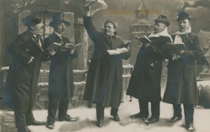 Pohlednice Němců zpívajících na Nový rok, odeslaná 31. prosince 1913 (čb fotografie) od German Photographer