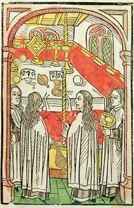 Řecká pravoslavná mše na kostnickém koncilu v roce 1415, ilustrace z kroniky kostnického koncilu od Ulricha Richentala (1378-1437) 1483 (barevný dřevoryt) od German School