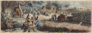 Nová osada na americkém západě (barevná rytina) od German School