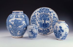 Výběr frankfurtské modré a bílé keramiky v čínském stylu, cca 1680-90 (keramika) od German School
