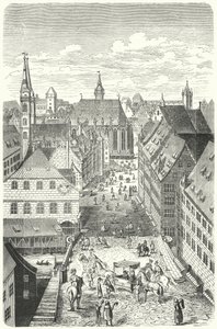 Ulice v Norimberku v 15. století (rytina) od German School