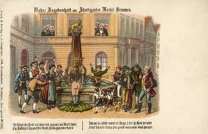 Skutečný příběh ve fontáně na stuttgartském trhu (barevné lito) od German School