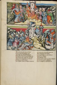 Abimelech iluminace z Weltchronik Ms 33 fol. 137v, c.1400-10 (tempera, zlatá a stříbrná barva, inkoust na pergamenu) od German School
