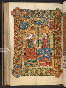Přidat. 60629, f.56v Korunovace Panny Marie, s cenícími anděly (vellum) od German School