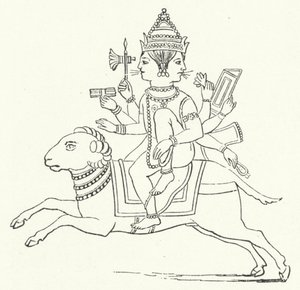 Agni, hinduistický bůh ohně (rytina) od German School
