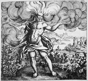 Alchymistická alegorie: Vítr to nesl ve svém těle, ze Srutinium Chumicum od Michaela Majera (1687) ilustrované v historii magie publikované koncem 19. od German School