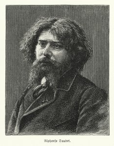 Alphonse Daudet , francouzský romanopisec (litho) od German School