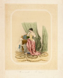 Elegantní dáma u toaletního stolku, tisk F. Sala & Co, Berlín, cca 1850 od German School
