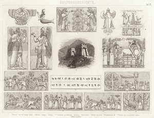 Starověká Asýrie. Ilustrace pro Bilder-Atlas (rytina) od German School