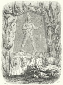 Starověký egyptský reliéf, který znázorňoval faraona Sesostris nebo Ramesse II (rytina) od German School