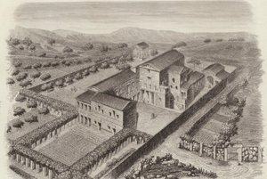 Starověký řecký venkovský dům v Al-Barah, Sýrie. Ilustrace pro Bilder-Atlas (rytina) od German School