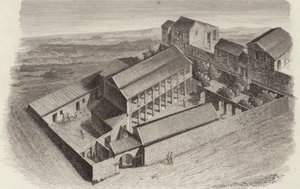 Starověké řecké domy v Moudleja, Sýrie. Ilustrace pro Bilder-Atlas (rytina) od German School