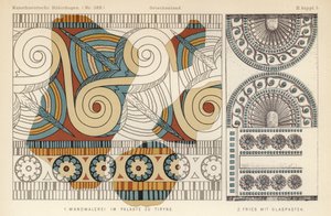 Starořecká nástěnná malba z paláce v Tiryns a vlys se skleněnou pastou zdobenou (barva litho) od German School