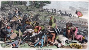 Starověké dějiny. Makedonie. Makedonská falanga v boji proti Peršanům. ... (rytina) od German School