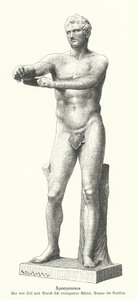 Apoxyomenos, socha sportovce seškrabujícího pot a prach ze svého těla strigilem (rytina) od German School