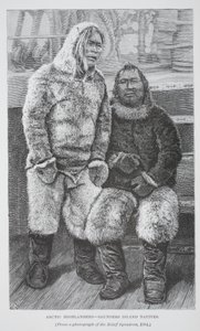 Arctic Highlanders - Saunders Island Natives, hospoda. Londýn 1886 (rytina) od German School