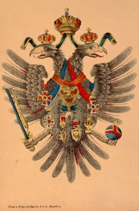 Rakousko-uherský císařský erb, vydalo nakladatelství Robraki & Co., Magdeburg, cca 1865 (kolorovaný dřevoryt) od German School
