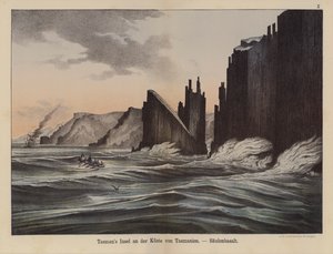 Čedičové sloupy na Tasman Island, Tasmánie, Austrálie (barva litho) od German School
