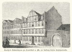 Místo narození německého autora Johanna Wolfganga von Goethe, Frankfurt nad Mohanem, začátek 19. století (rytina) od German School