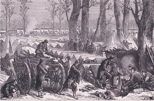 Bivak vojáků generála Du Croye v lesích Vincennes, Cassells Historie války mezi Francií a Německem vydaná Cassell and Company Limited, kolem roku 1890 (litho) od German School