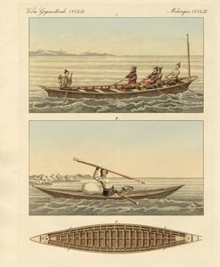 Boats of the Greenlanders (barevná rytina) od German School