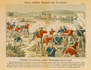 Búrové se zmocnili anglického obrněného vlaku během druhé búrské války, poblíž Masekingu, 14. října 1899, vydal C. Burckhardts Nachf, Weissenburg, 1899 od German School