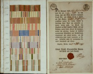 Válečné stužky a záznam o službě vojáka pruské královské armády, 1778 od German School