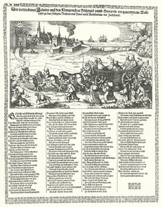 Kreslený film zobrazující jezuity vyhnané z Čech a Uher v roce 1620 na začátku třicetileté války (rytina) od German School
