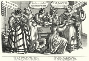 Karikatura na ženském kostýmu, začátek 17. století (rytina) od German School