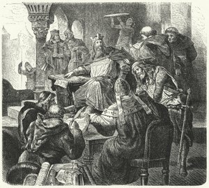 Karel Veliký konzultace s učenci a duchovními (rytina) od German School