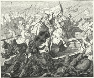 Charles Martel v bitvě u Poitiers, 732 (rytina) od German School